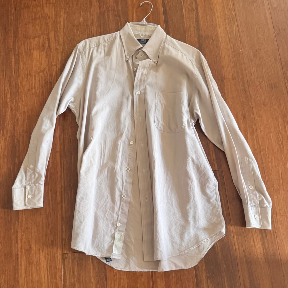 Ike Behar 100% Cotton Tan Beige Button Down Casual Long Sleeve Men’s Dress Shirt